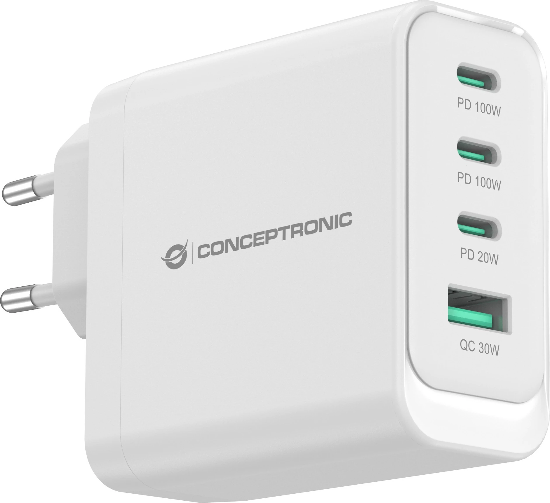 Karikues Conceptronic 4 porta GaN, 3x USB-C, 1x USB-A, 100W, i bardhë