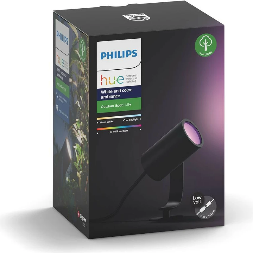 Spot dritë Philips Hue Lily, LED, smart, 8W, alumini, i zi