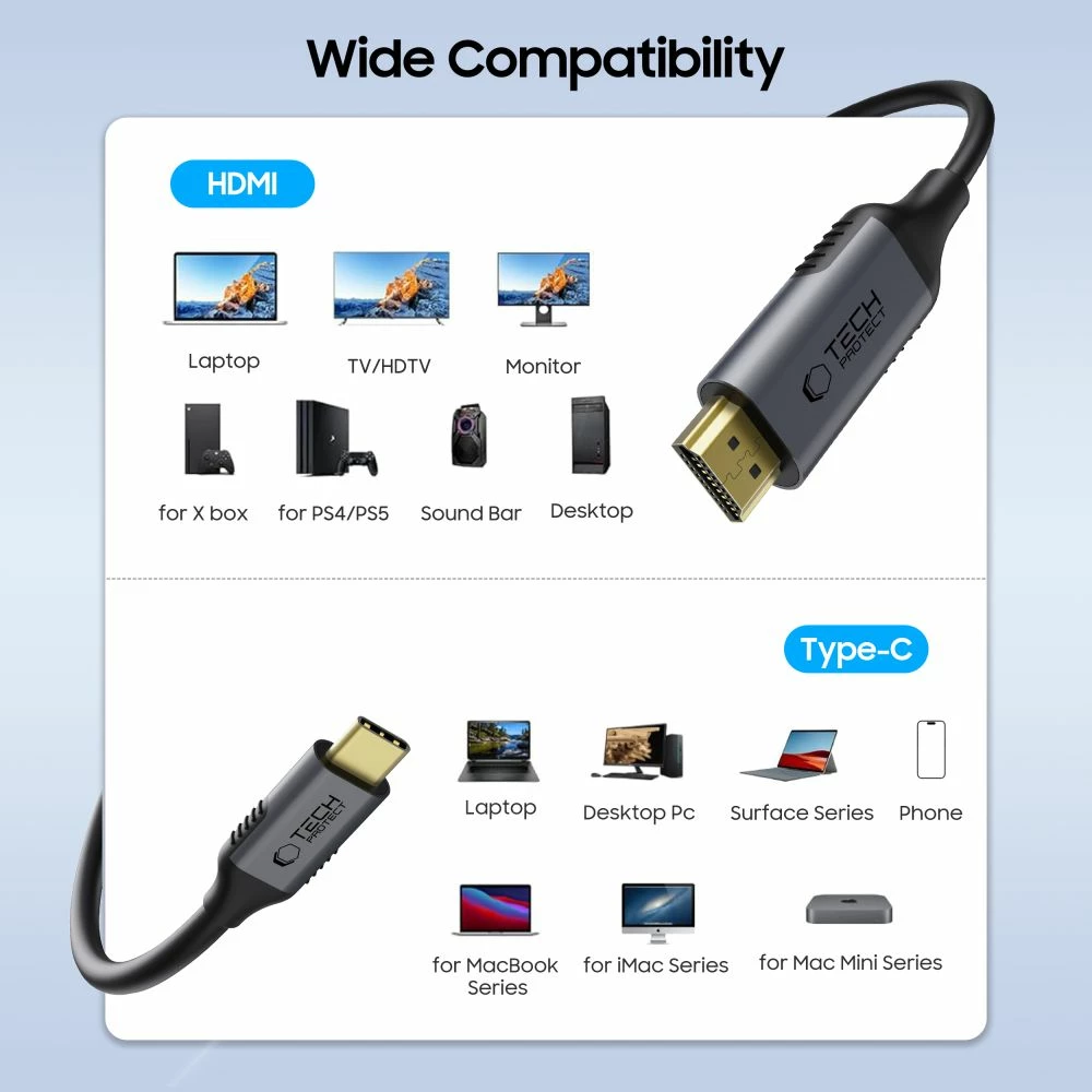 Kabllo USB-C në HDMI Tech-Protect UltraBoost, 1.8m, 4K/60Hz, e zezë