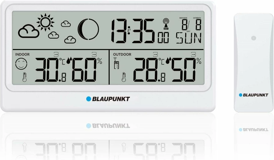 Stacion moti Blaupunkt WS20WH, matje temperature/lagështie, LCD, me sensor pa kabllo, i bardhë, set me 1 sensor