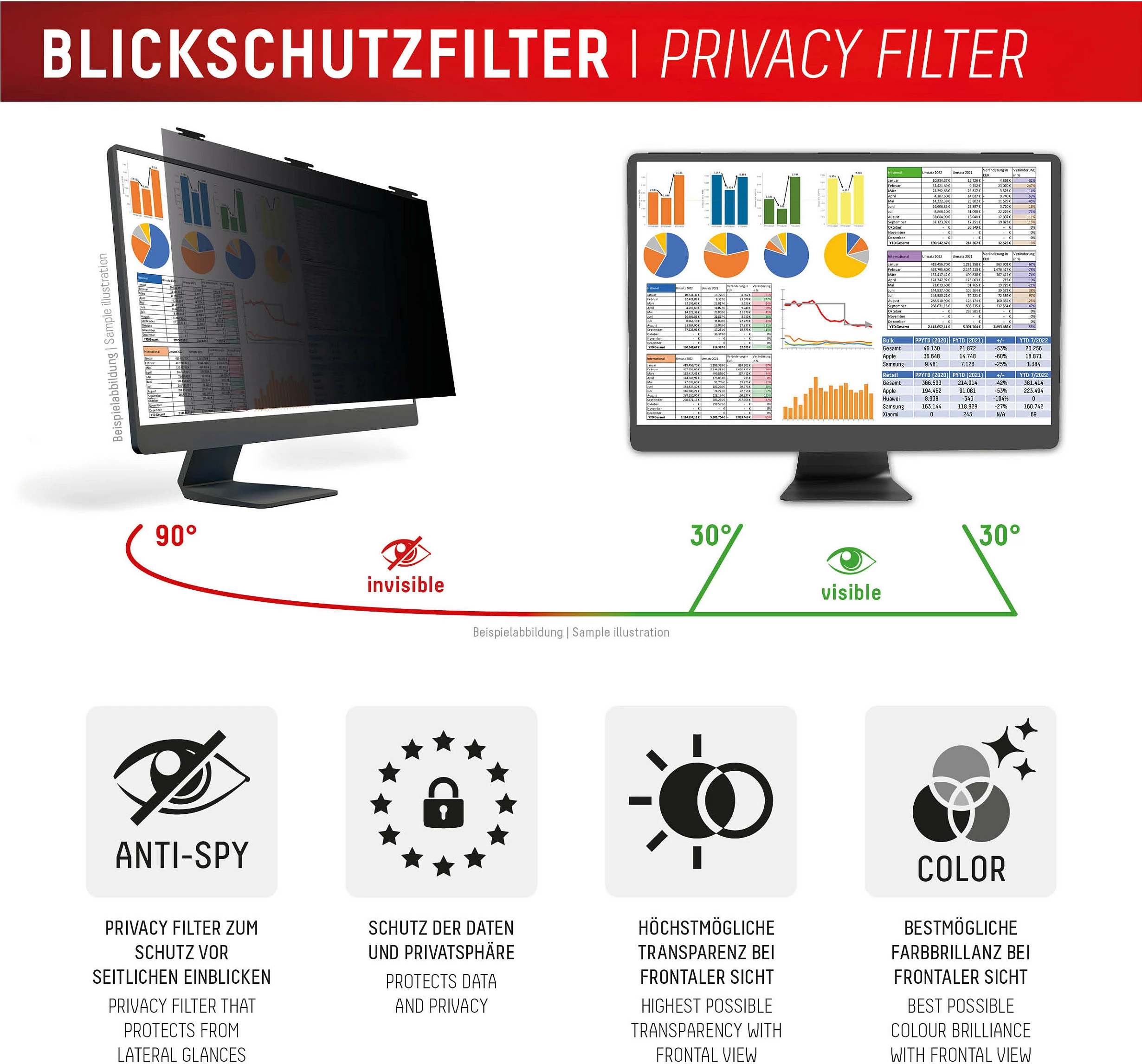 Filtër privatësie për monitor Displex Privacy Safe Desktop Uni 24" 16:10, magnetik, anti-blue, i zi