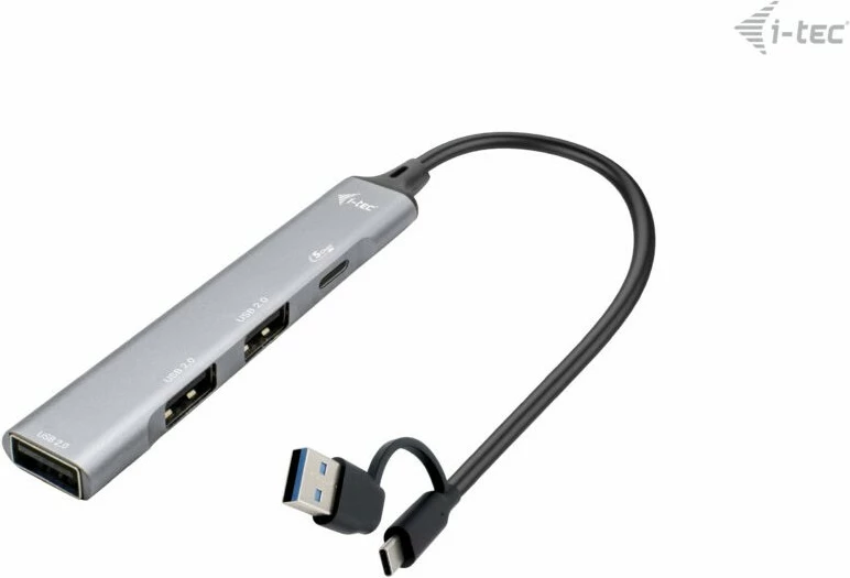 USB HUB I-Tec, 4 porta, USB 3.0/2.0, Type-A/Type-C, 5000 Mbit/s, argjendtë