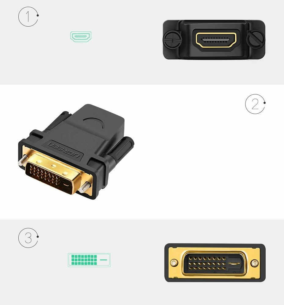 Adapter HDMI në DVI-D 24+1 Ugreen 20124, FHD, i zi