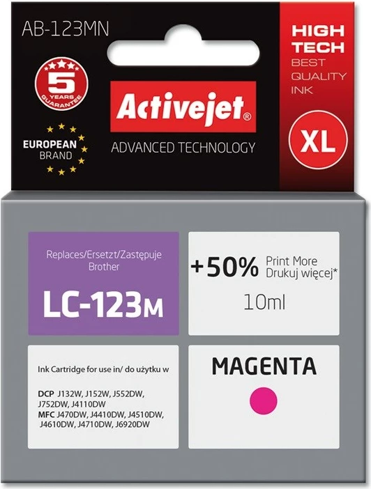 Ngjyrë zëvendësuese Activejet AB-123MN për printer Brother, 10ml, e vjollcë 