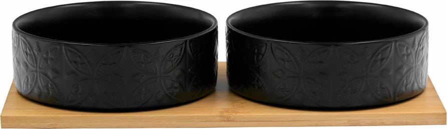 Set me 2 tasa Fleurs, porcelan i zi, bambu natyral, 30x15x5.5cm