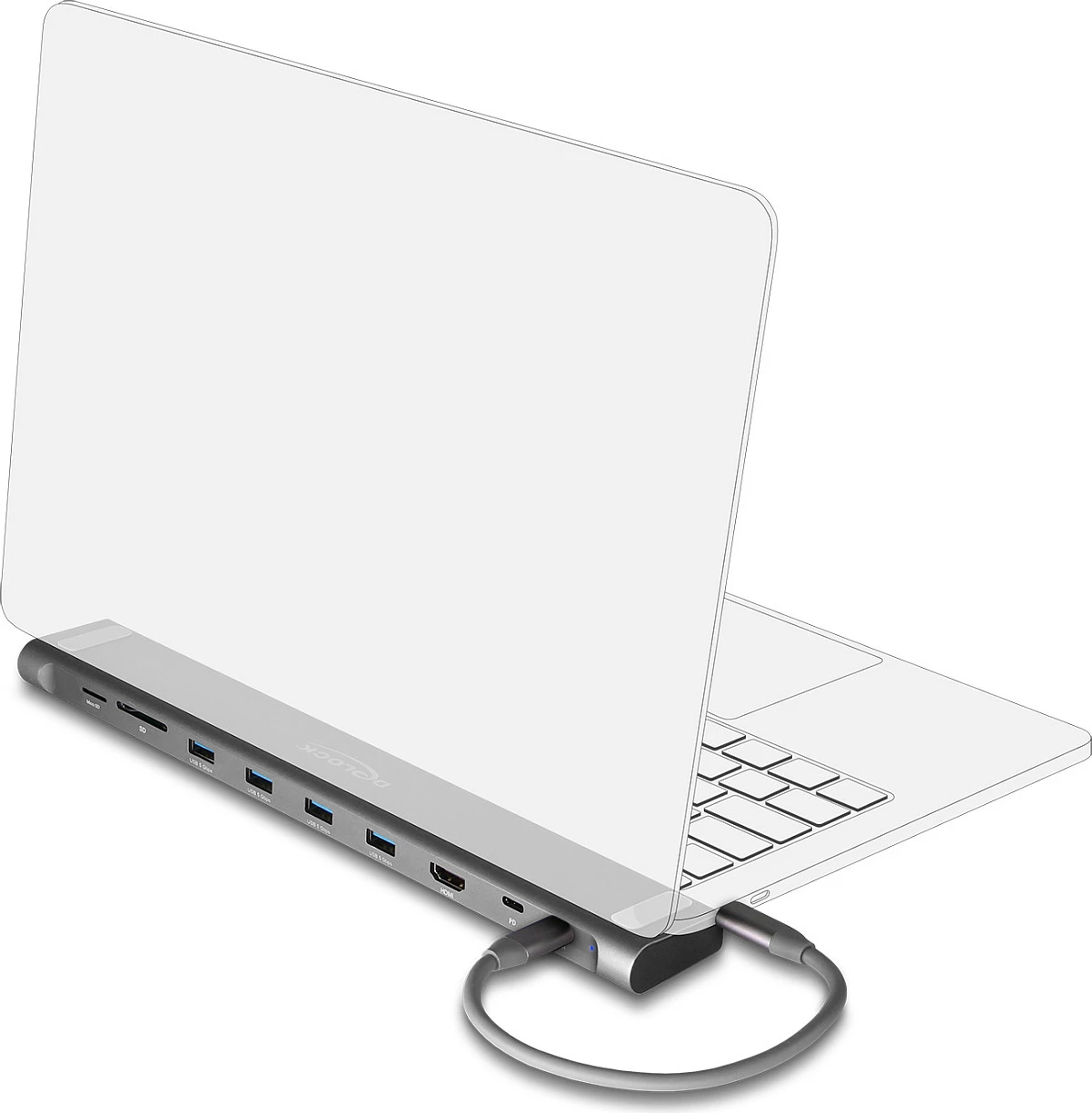 Stacion dokimi USB-C DeLOCK Slim 4K, HDMI/USB 3.2/LAN/SD, PD 85W, i zi/gri