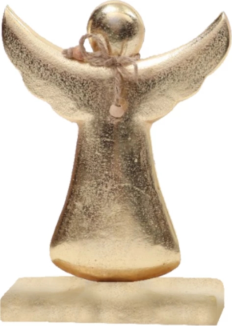Dekor engjëll për Krishtlindje, dru mango, alumin, ngjyrë ari, 12x5x18cm