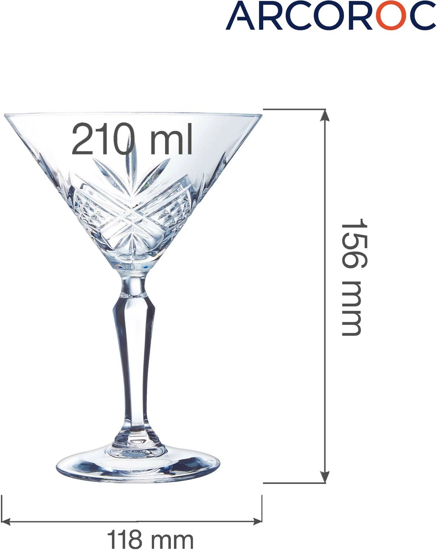 Gotë kokteji me këmbë Arcoroc Broadway 210 ml, transparente, set 6 copë