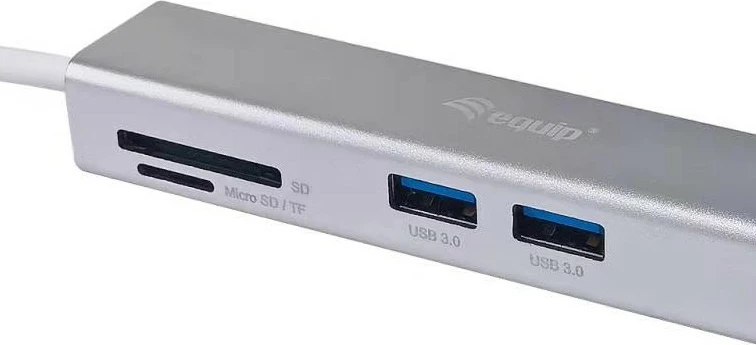 Adapter USB-C 5-n-1 Equip, HDMI 4K, 2x USB 3.2, Lexues kartelash, argjendtë