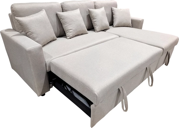 Divan qoshe me shtrat dhe depo, ngjyrë bezhë, Sorno, 224x146x90cm