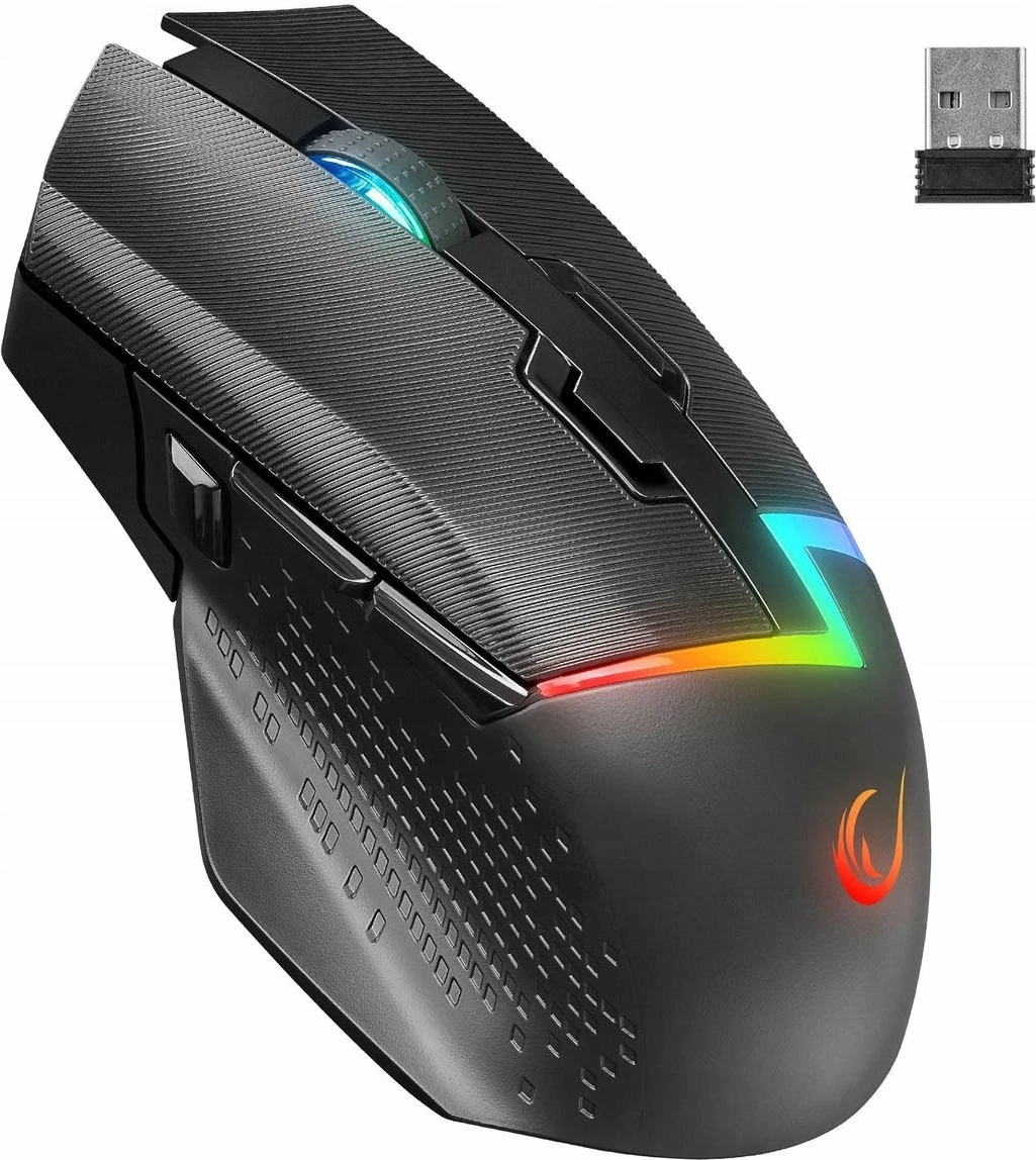 Maus gaming wireless Rampage Drop M3 V2 24000 DPI, Bluetooth/2.4 GHz, RGB, Black, set me kabllo USB-A në USB-C 1.2 m + adapter USB-A në USB-C + sliderë rezervë