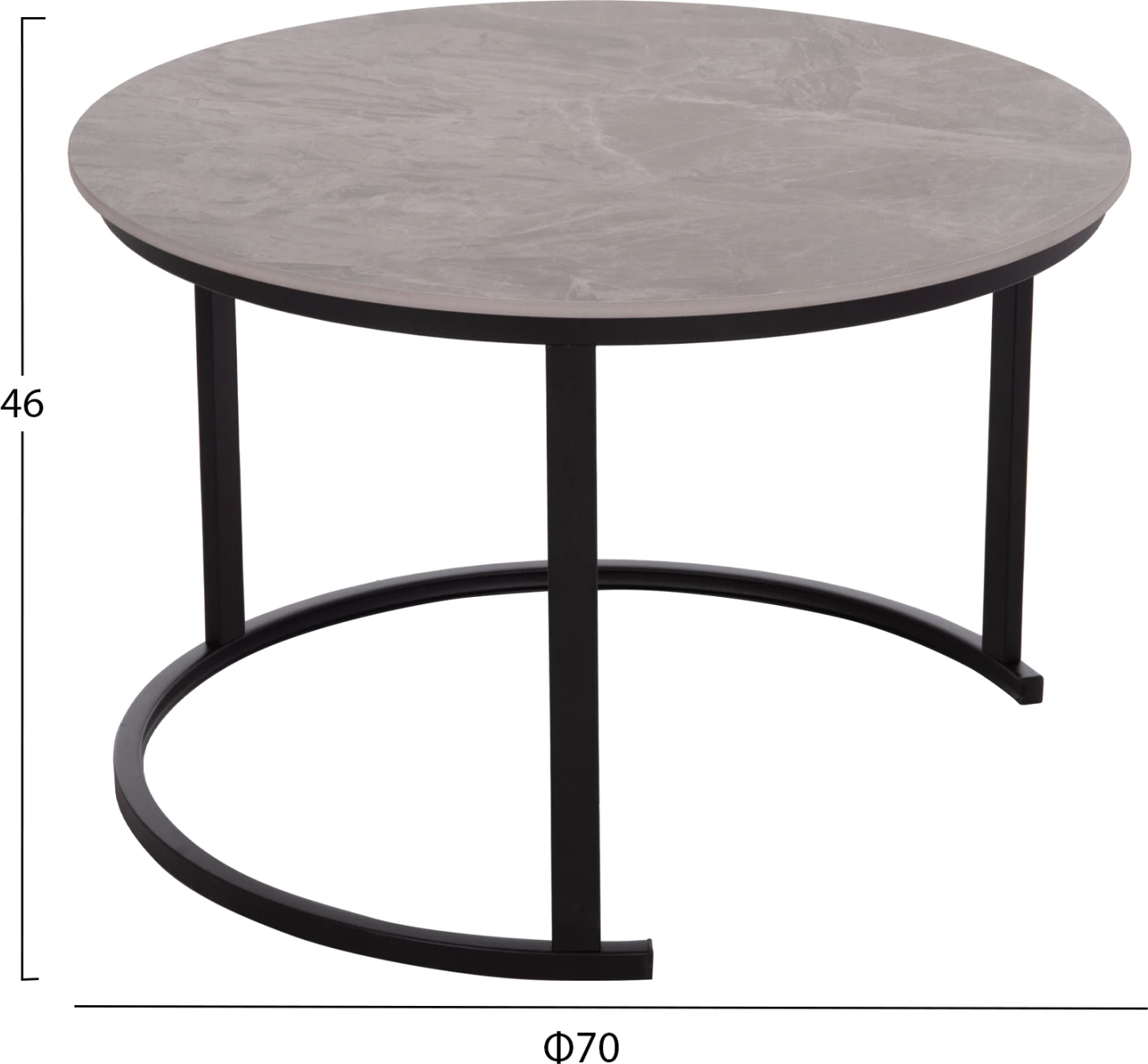 Set tavolinash kafeje 2 copë, sipërfaqe qeramike, pamje mermeri gri, TALOS FH18140.04, 70x45.5cm