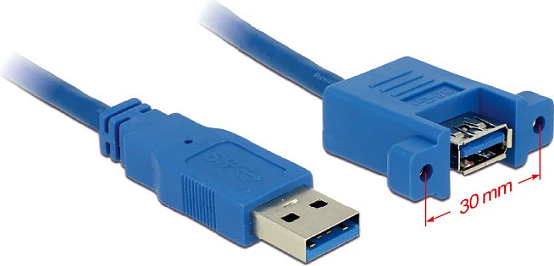 Kabllo zgjatëse USB-A DeLOCK 1m, USB 3.2 Gen 1 (5Gbps), mashkull në femër, panel-mount, blu
