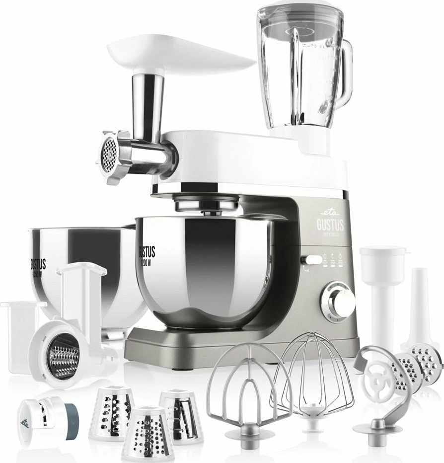 Mikser planetar Eta Gustus Maximus IV ETA-RO-200-10, 1200W, tas 5.5L + blender 1.5L, argjend, set me 2 tasa dhe aksesorë