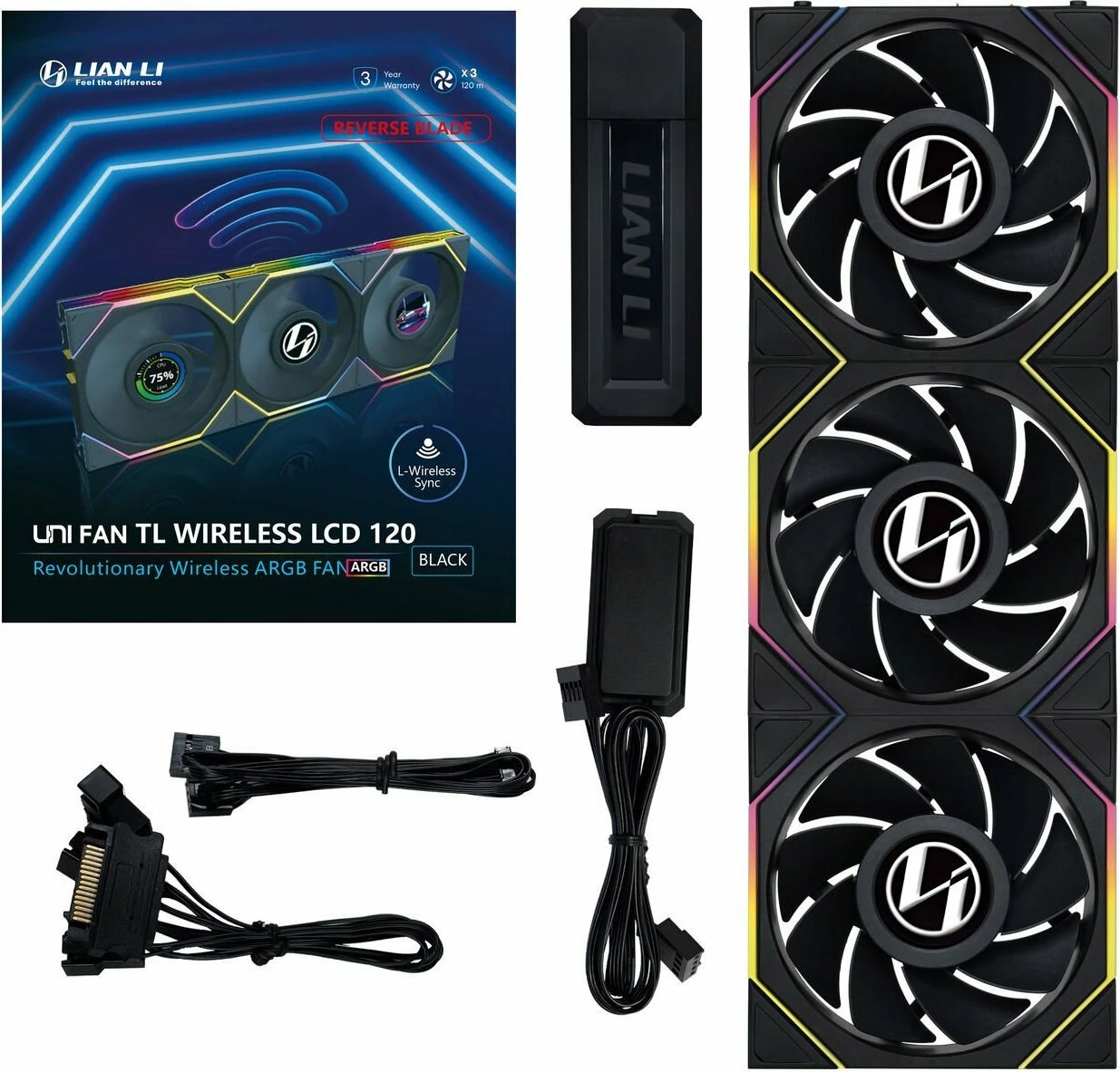 Ventilatorë kasë PC Lian Li UNI FAN TL Wireless LCD 120 Reverse Blade, 120mm, PWM 4-pin, ARGB, zi, 3-pack