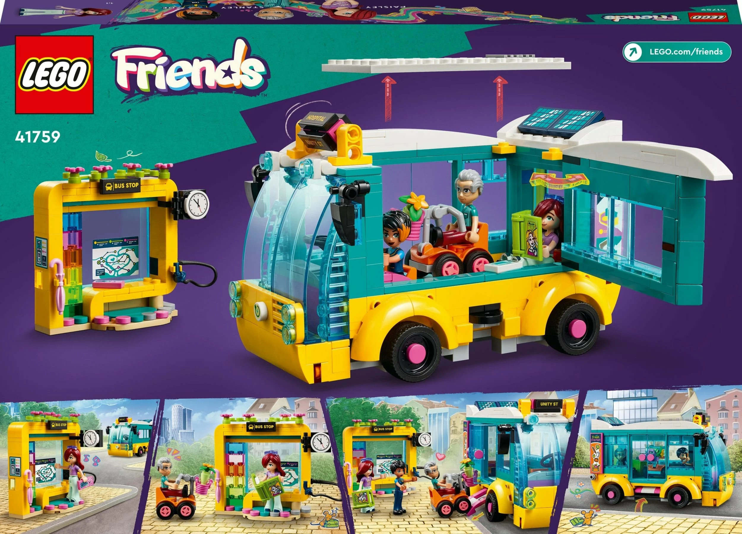 Set ndërtimi LEGO Friends Autobus i qytetit Heartlake 41759, 480 elemente, 3 minifigura, 7+, shumëngjyrëshe