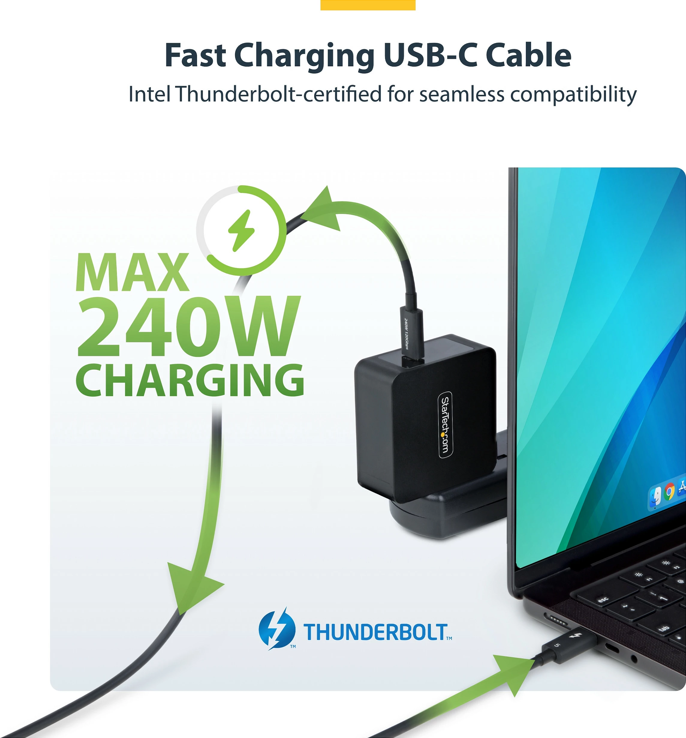 Kabllo Thunderbolt 5 StarTech, 1m, 80Gbps, USB-C, PD 240W, i zi
