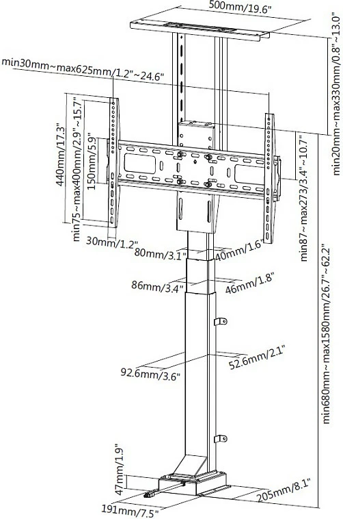 Mbajtës televizori me lift elektrik EQUIP 650606, 37-65", VESA 200x200-600x400, 50 kg, me telekomandë, i zi