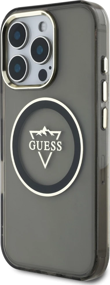 Mbështjellës Guess IML Metal Mountain Logo MagSafe për iPhone 16 Pro Max, zi