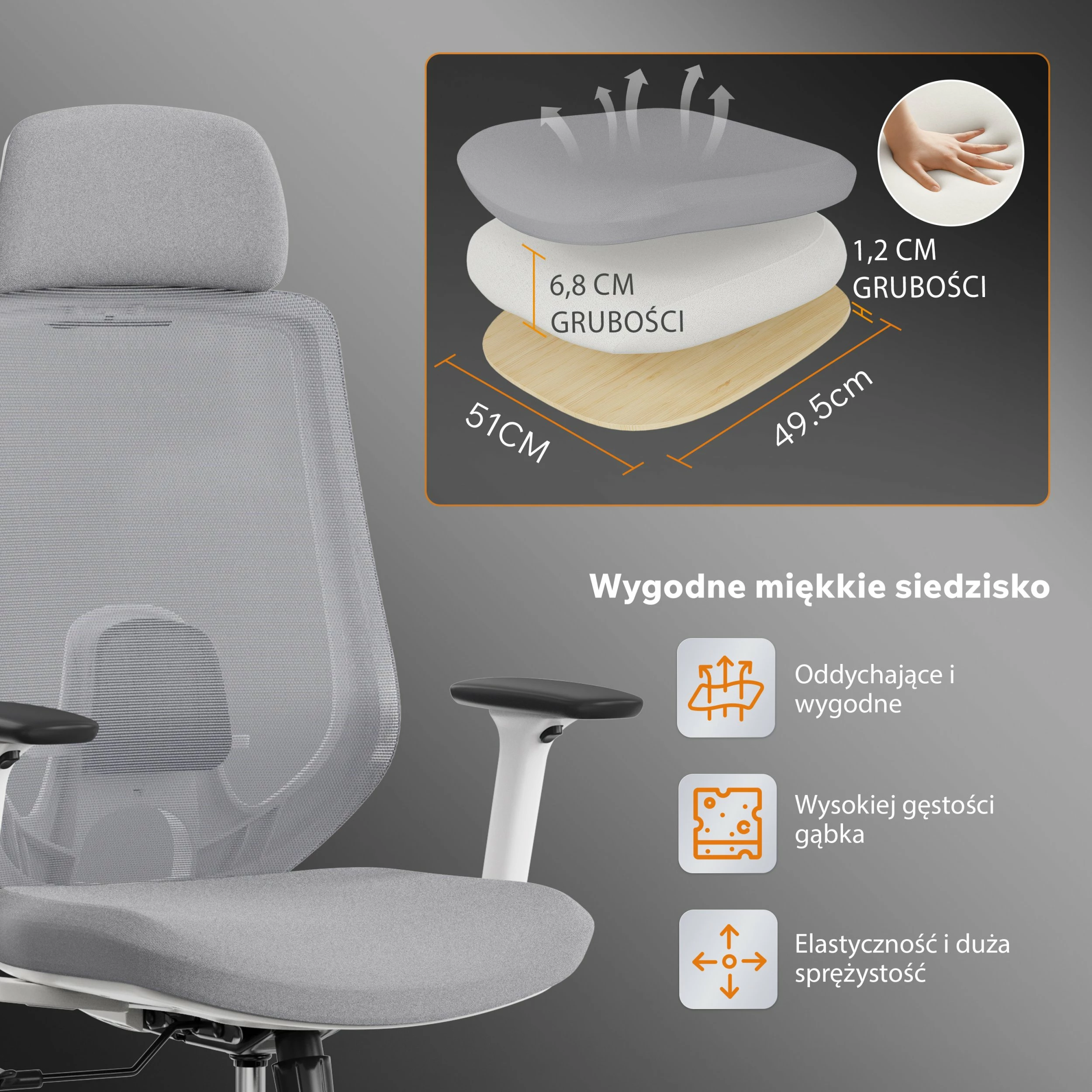 Karrige zyre SENSE7 Nakai, ergonomike me rrota, mbështetëse koke, krahë 3D, 150 kg, bardhë-gri