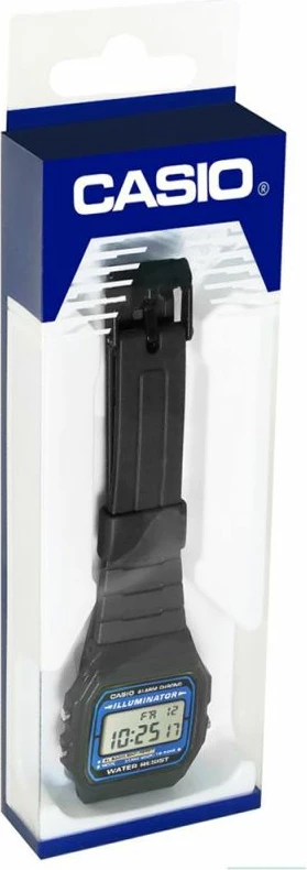 Orë dore CASIO F-105W-1AWYEF për meshkuj, e zezë