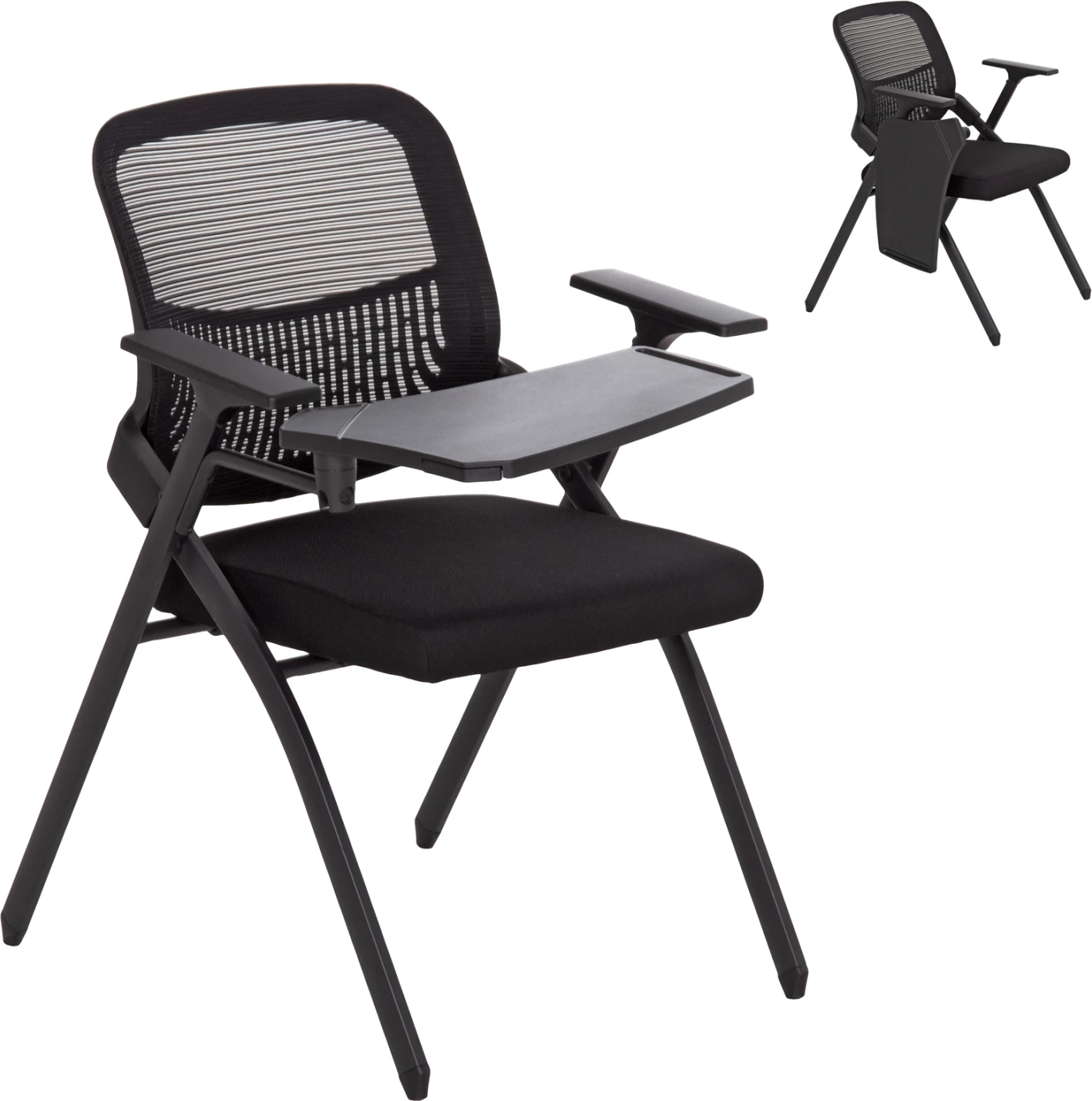 Karrige konferencash palosëse me tavolinë shkrimi DENO FH1209.01, material rrjetë e zezë, 60x59x87cm, set prej 2 copash