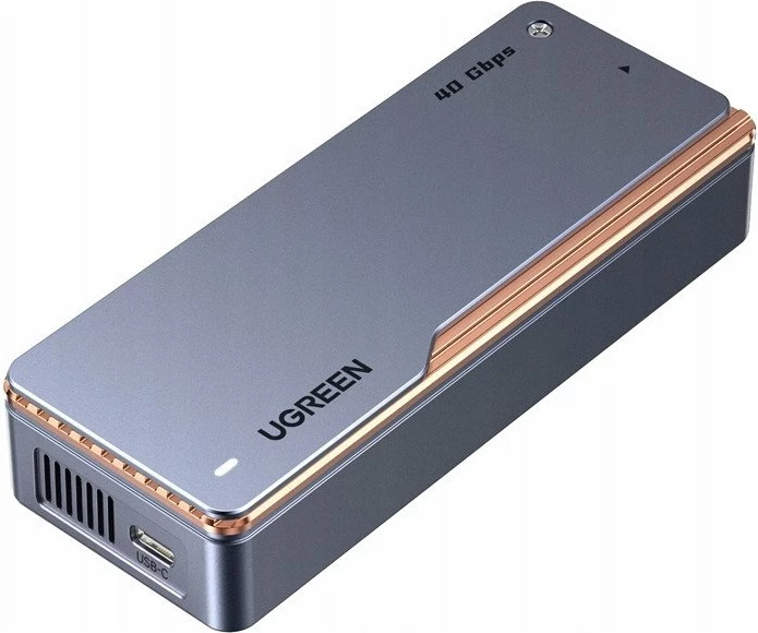 Kasë e jashtme për SSD M.2 NVMe Ugreen D703, USB4 40Gbps, 1x 2280 deri 8TB, me ftohje aktive, gri, me kabllo USB-C