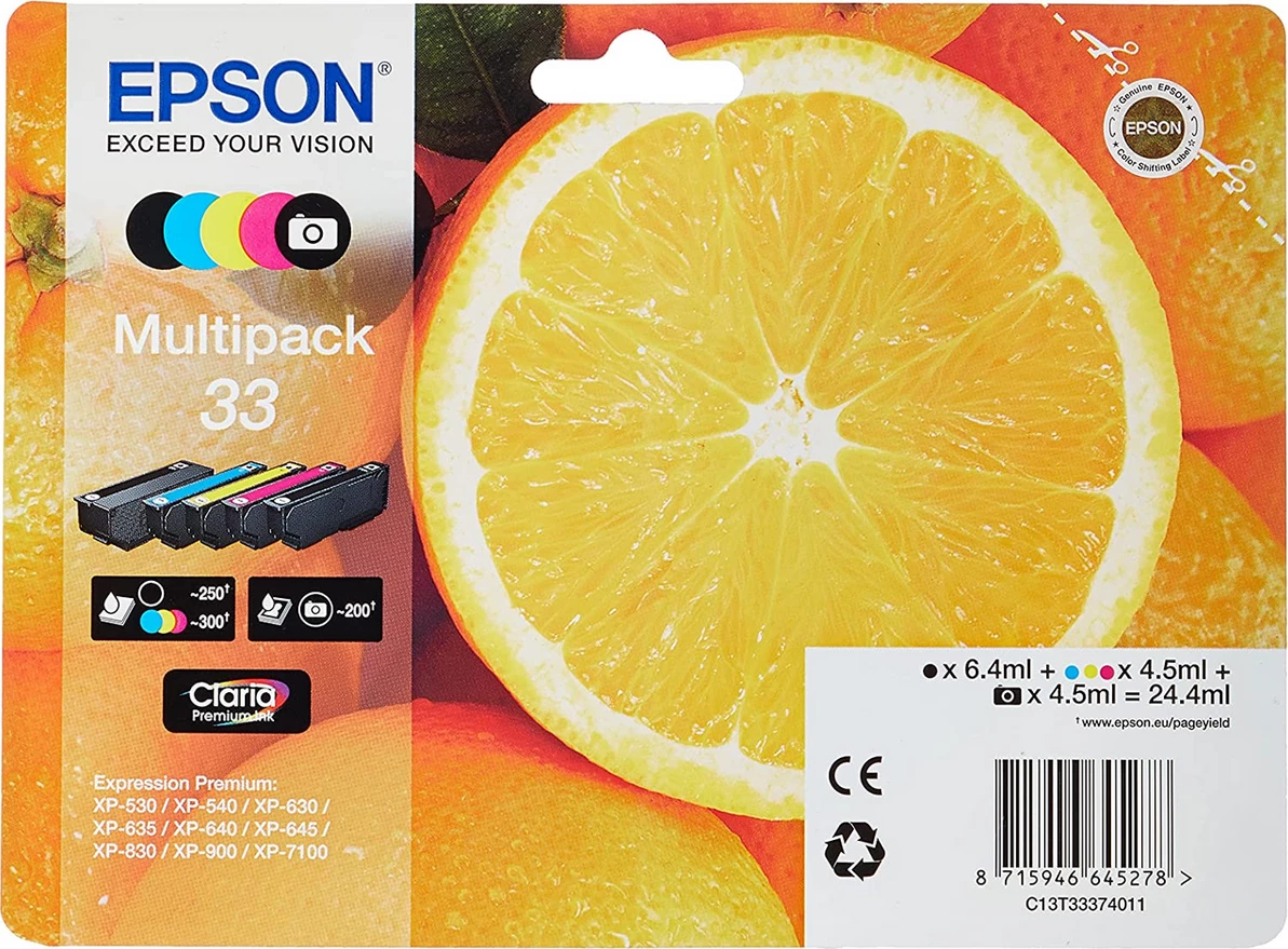 Bojë printeri, Epson, 33 C13T33374011, 24.4 ml, e zezë foto e zezë cian magenta e verdhë, multipack