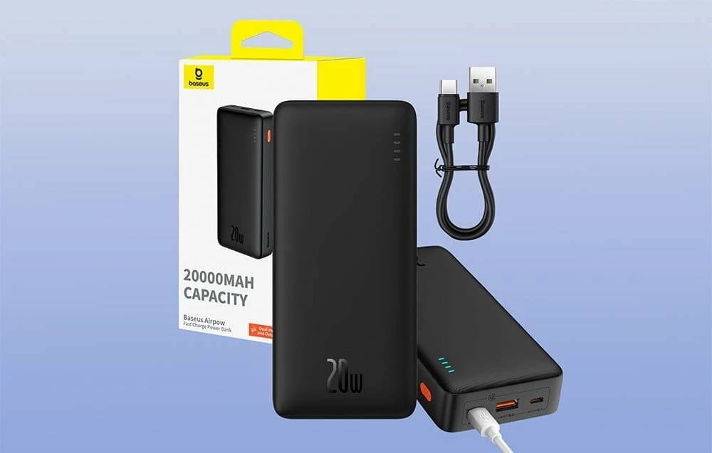 Powerbank Baseus Airpow 20000mAh 20W, e zezë
