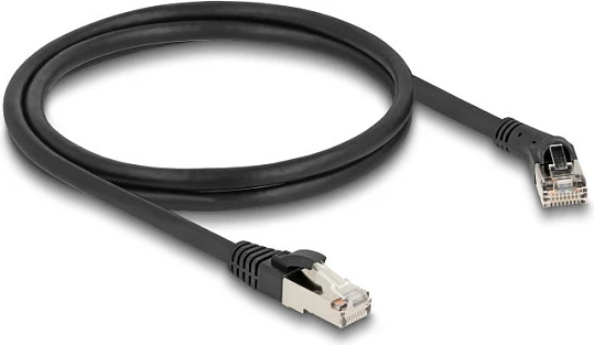 Kabllo rrjeti DeLOCK Cat8.1 RJ45, 1m, 40Gbps, S/FTP, konektor 45° i kënduar, e zezë