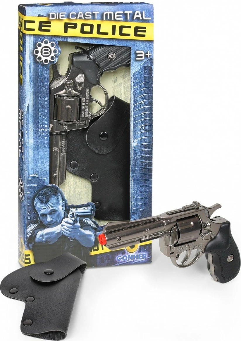 Revolver metalik lodër Pulio me mbajtëse Gonher, për djem, zi/argjend
