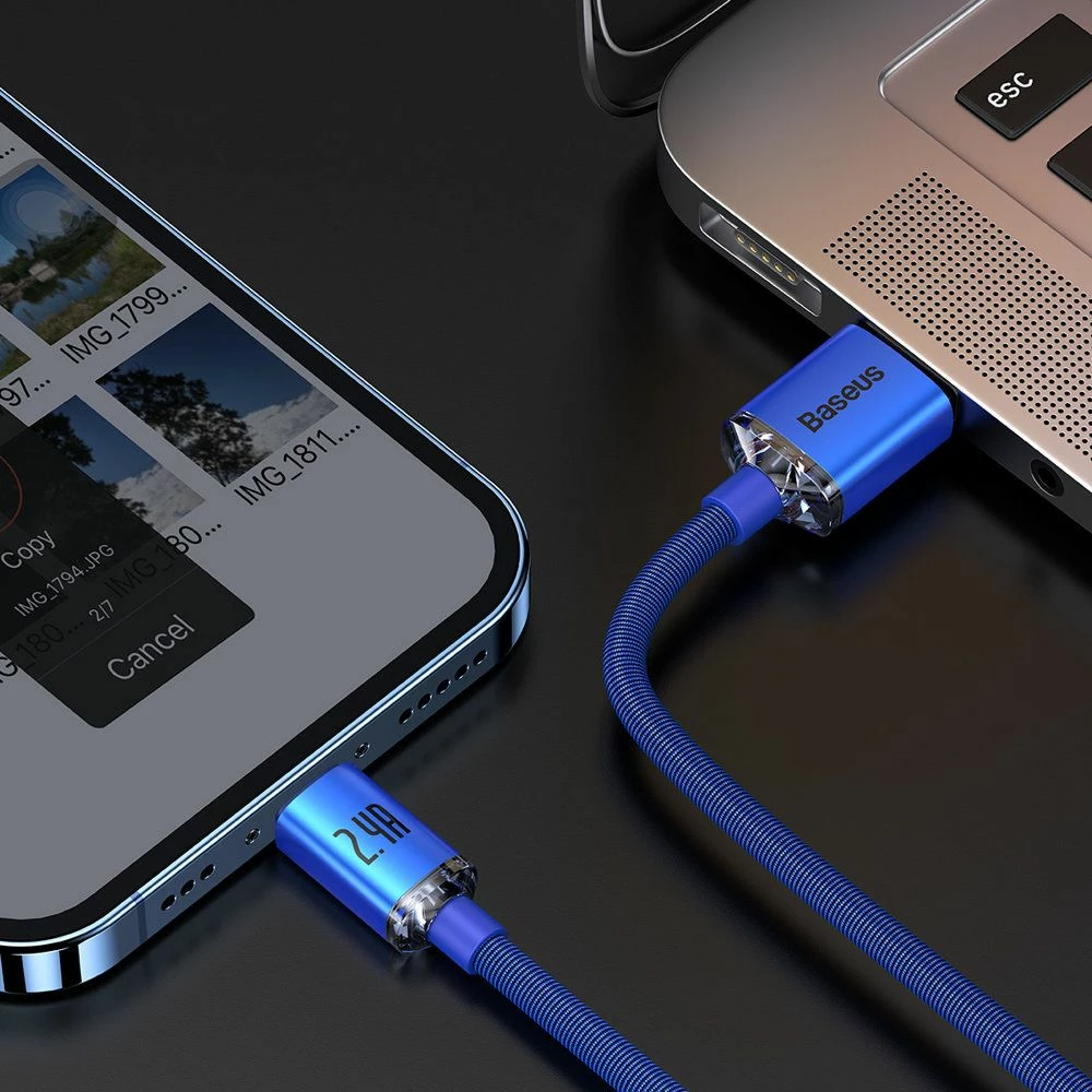Kabllo USB-A në Lightning Baseus Crystal BSU3027BLU 1.2 m 2.4A, blu