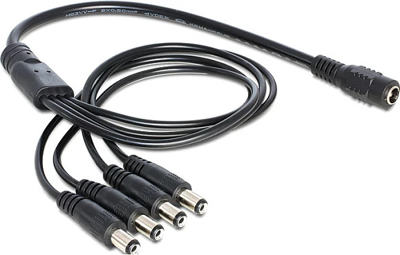 Kabllo splitter DC DeLOCK 83287, 0.5 m, 1x mashkull në 4x femër, e zezë