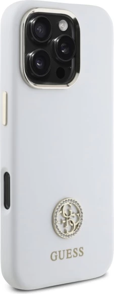 Mbështjellës Guess Silicone Logo Strass 4G për iPhone 16 Pro Max, Bardhë