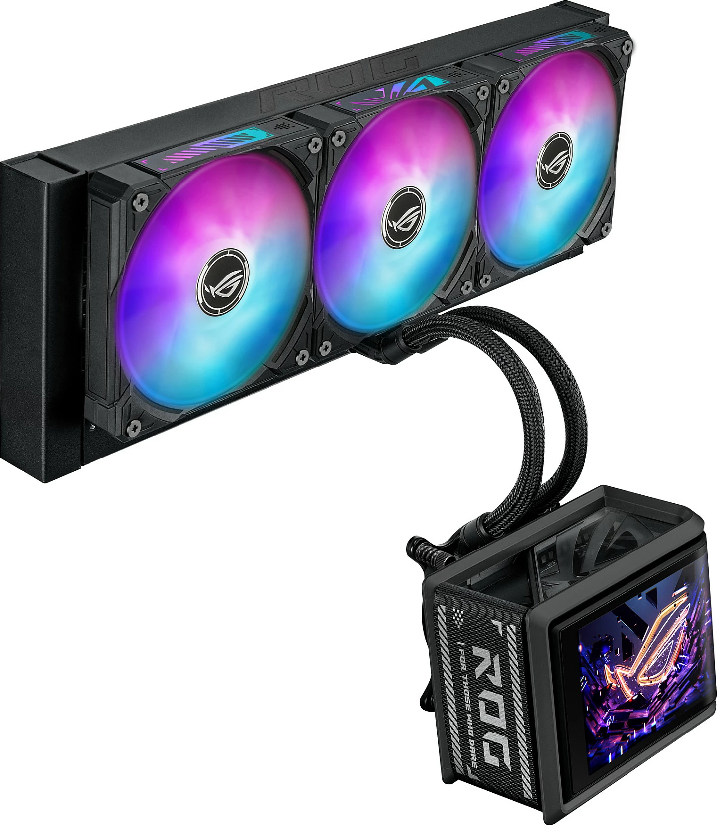 Ftohës uji AIO ASUS ROG RYUO IV SLC 360 ARGB, 3x120mm, AMOLED display, Intel/AMD, i zi