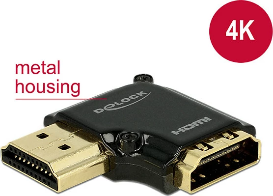 Adapter HDMI DeLOCK 90° majtas, HDMI mashkull në HDMI femër, 4K, i zi