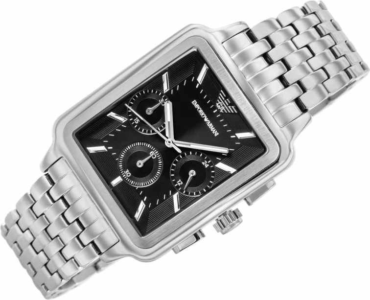 Orë dore meshkujsh Emporio Armani Diego AR11751, argjend me të zezë, set me kuti