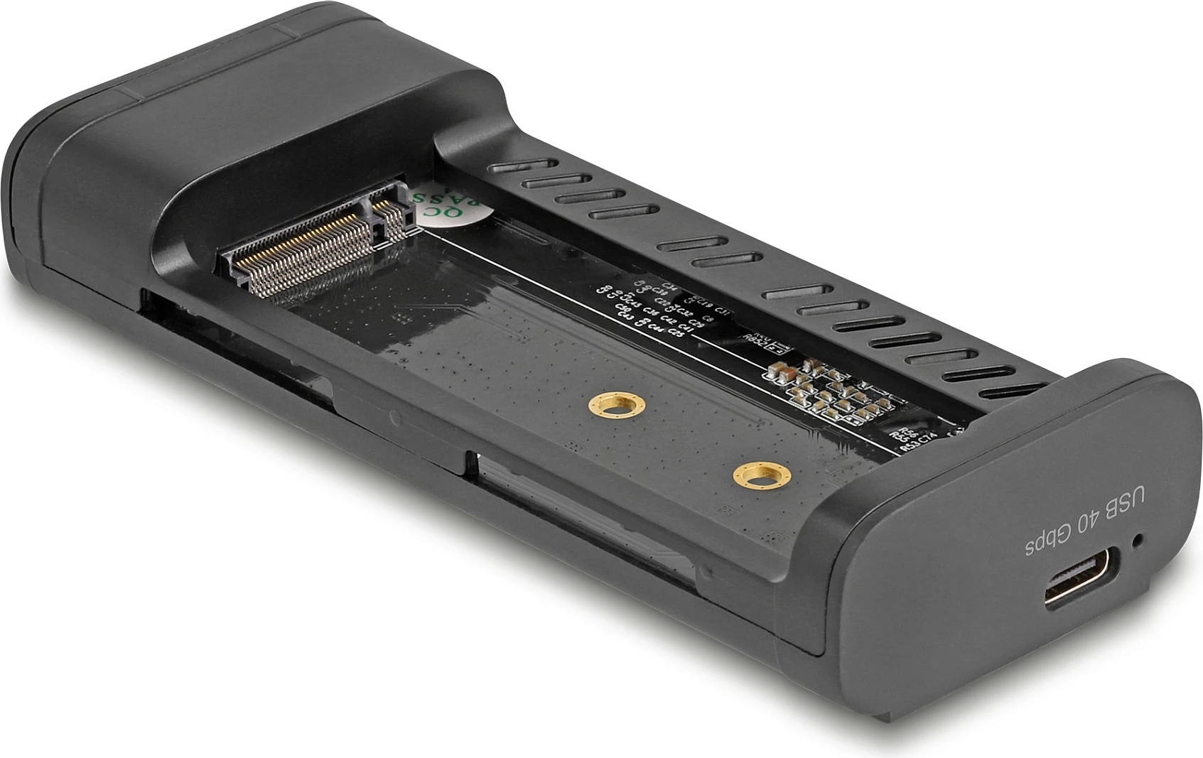 Kasë për SSD DeLOCK USB Type-C/USB4 40Gbps për M.2 NVMe (2242/2260/2280), e zezë/gri