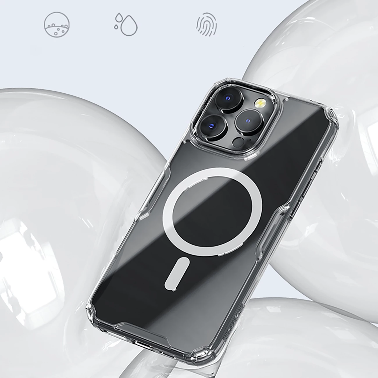 Mbështjellës Nillkin Nature Pro Magnetic Case për iPhone 16, MagSafe, Transparent & Bardhë