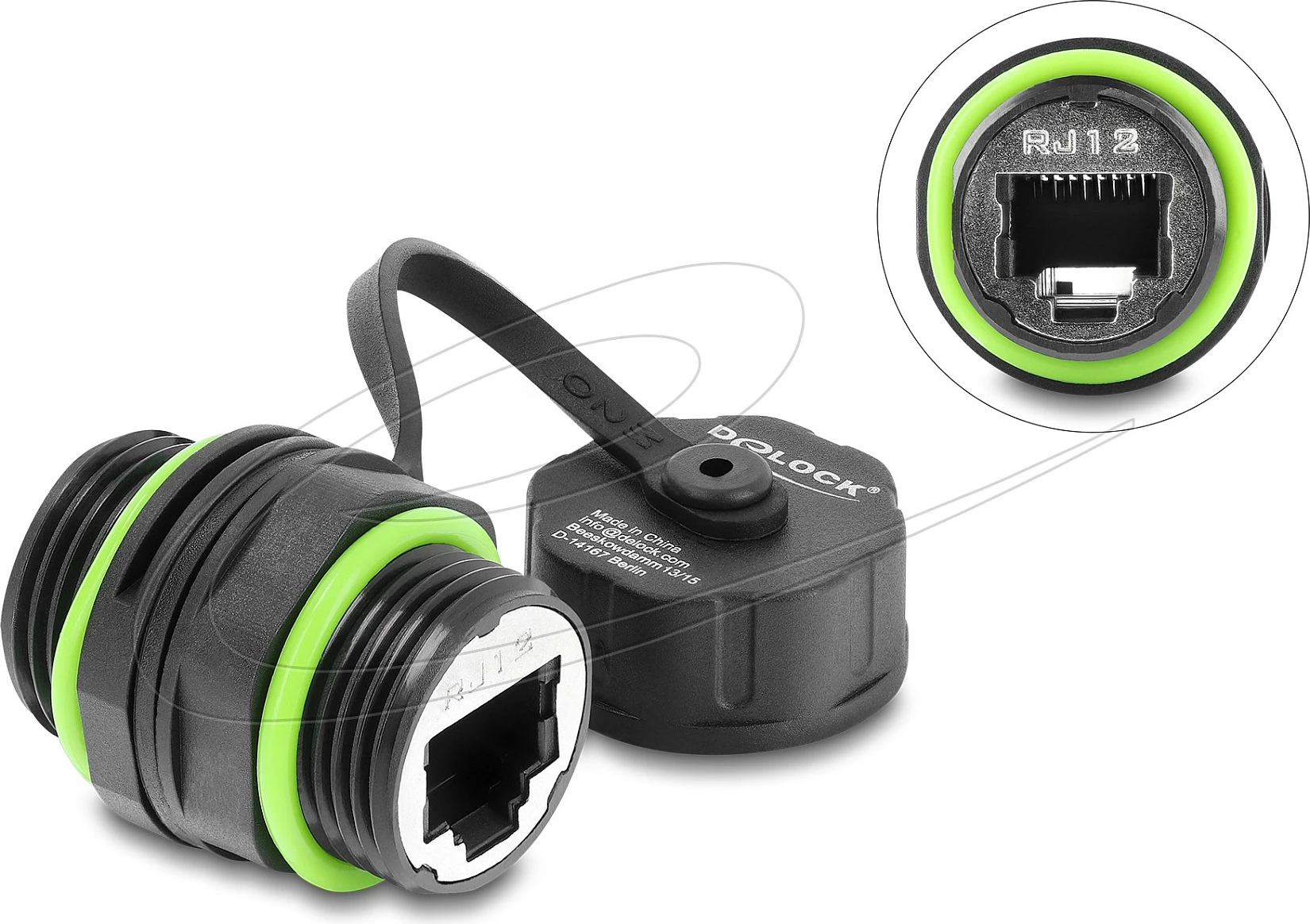 Lidhës kabllo DeLOCK RJ12, bulkhead M20 x 1.5, IP68, i zi