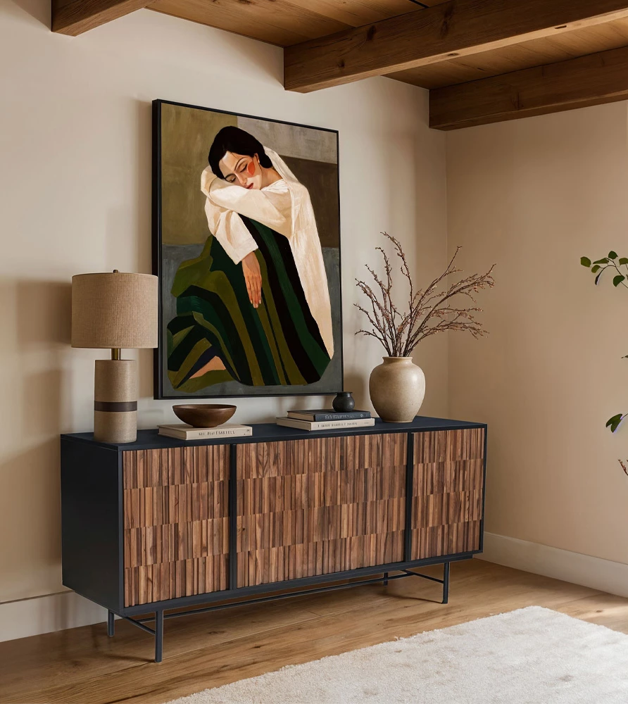 Bufe Jenga me 4 dyer, ngjyrë e zezë dhe arre, 174x45x75