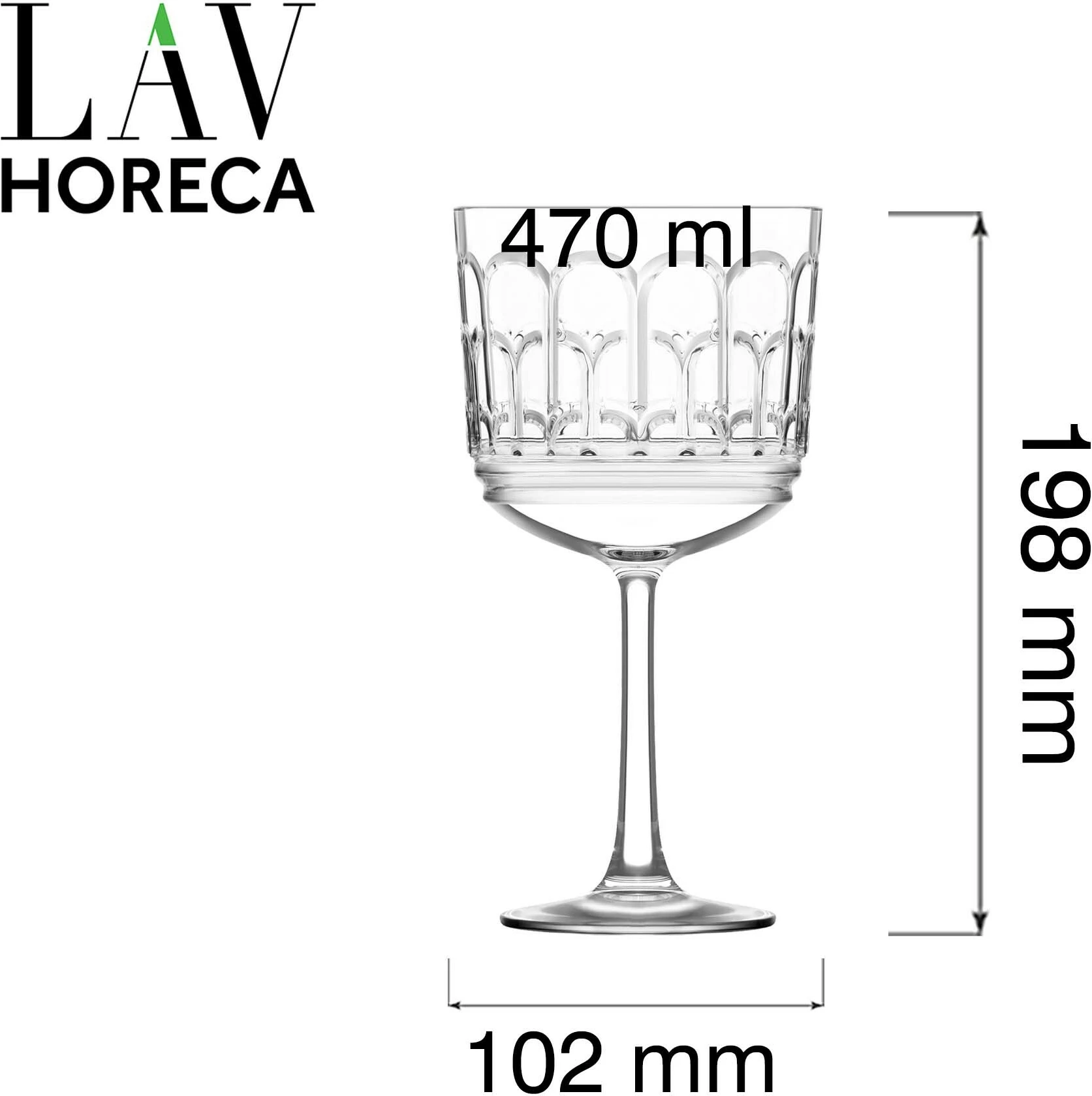 Gotë kokteji LAV Horeca Archie 470ml, transparente, set 6 copë