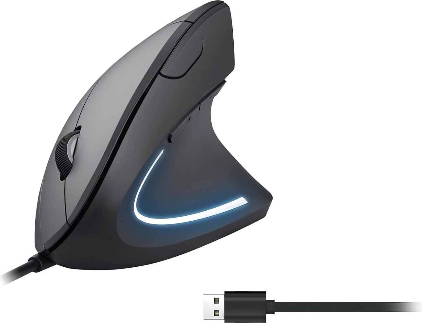 Maus vertikal me kabllo EQUIP 245118, USB-A, optik, 3200 DPI, djathtas, i zi me dritë blu