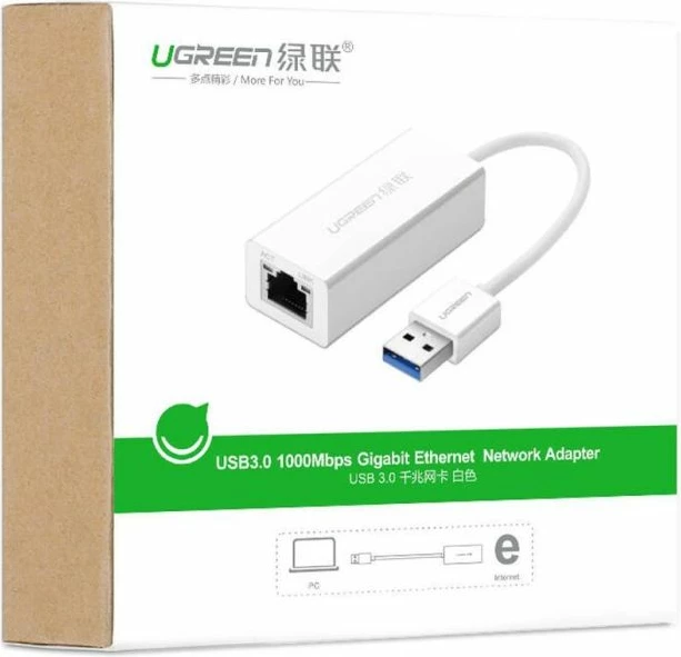 Adapter rrjeti USB 3.0 në RJ45 UGREEN 20255 Gigabit 10/100/1000Mbps, kabllo 10cm, e bardhë