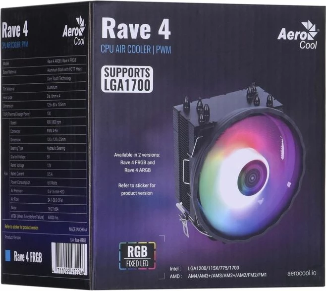 Ftohës procesori Aerocool PGS Rave 4 FRGB PWM 4P, i zi