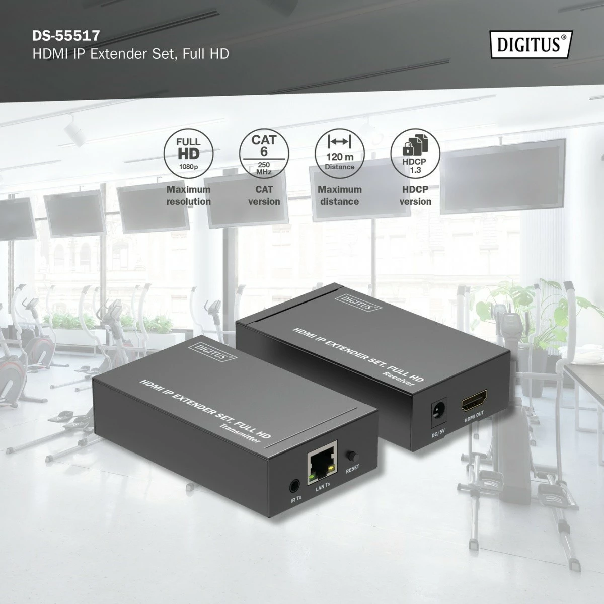 Zgjatues HDMI Digitus DS-55517, set, Full HD 1080p, 120m, i zi