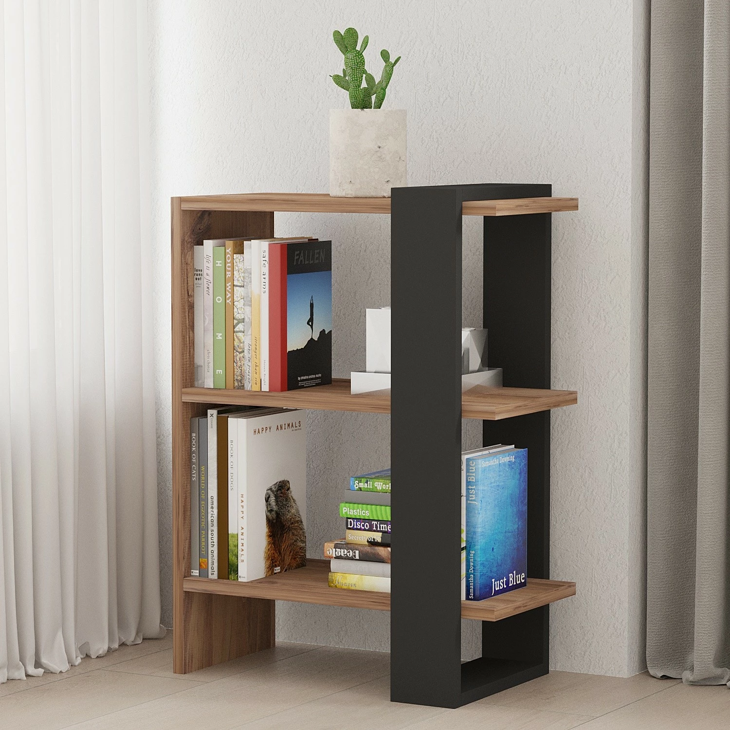 Raft librash Hanah Home, Ova, ngjyrë lisi dhe antraciti