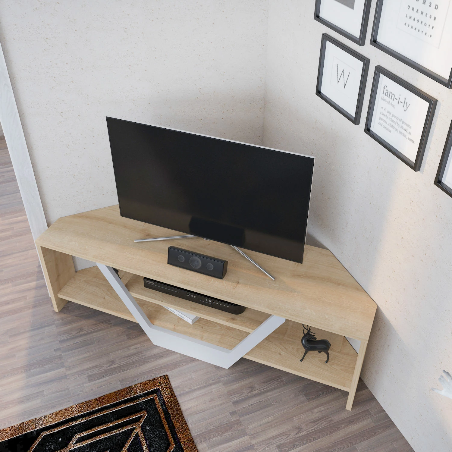 Komodë TV Hanah Home, Sares, ngjyrë lis dhe e bardhë