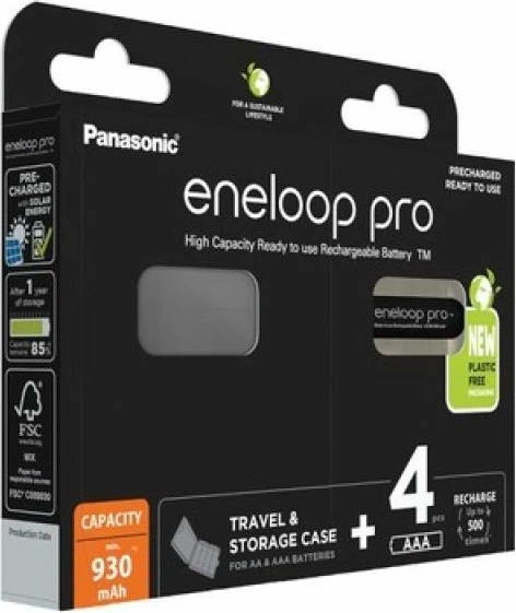 Bateri të rikarikueshme Panasonic Eneloop Pro AAA 930mAh 4 copë, të zeza me kuti