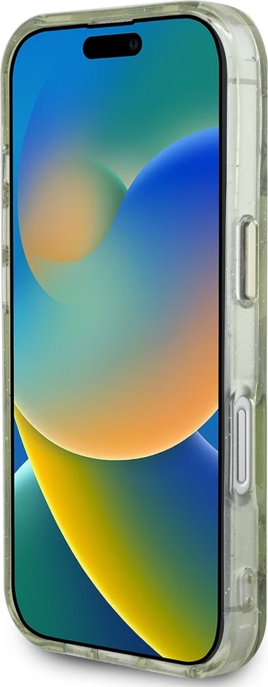 Mbështjellës Guess Glitter Flowers Triangle Buttons MagSafe për iPhone 16, Gjelbër